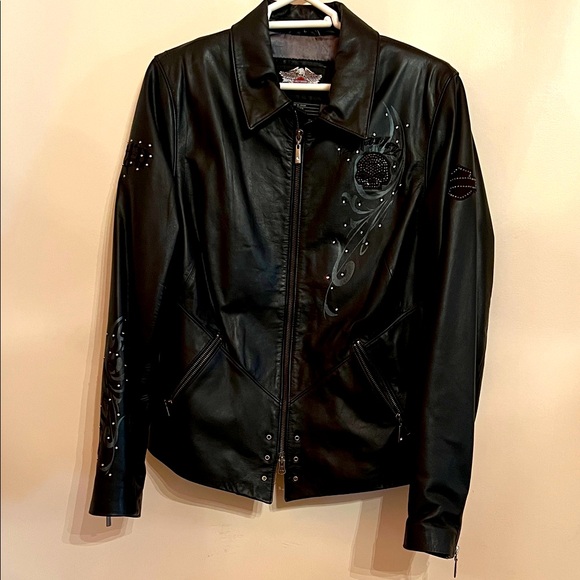 Harley-Davidson Jackets & Blazers - Harley-Davidson Black Women's Leather Jacket with Rhinestones Embellishments.